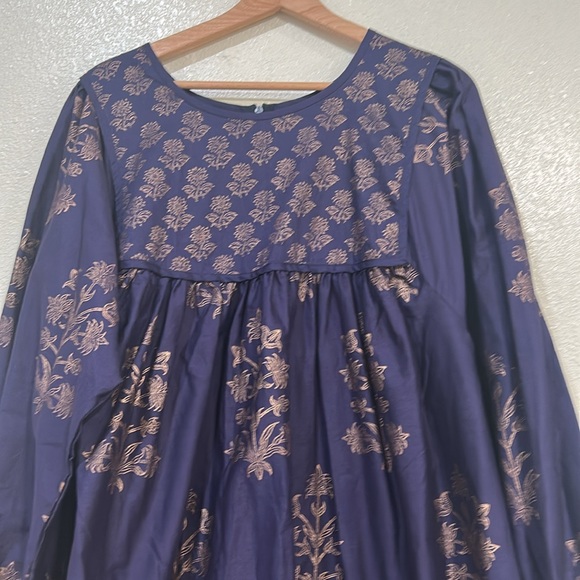 SZ BLOCKPRINTS WOMEN KITTY MIDI DRESS NAVY FLORAL Sz LG - Picture 3 of 11